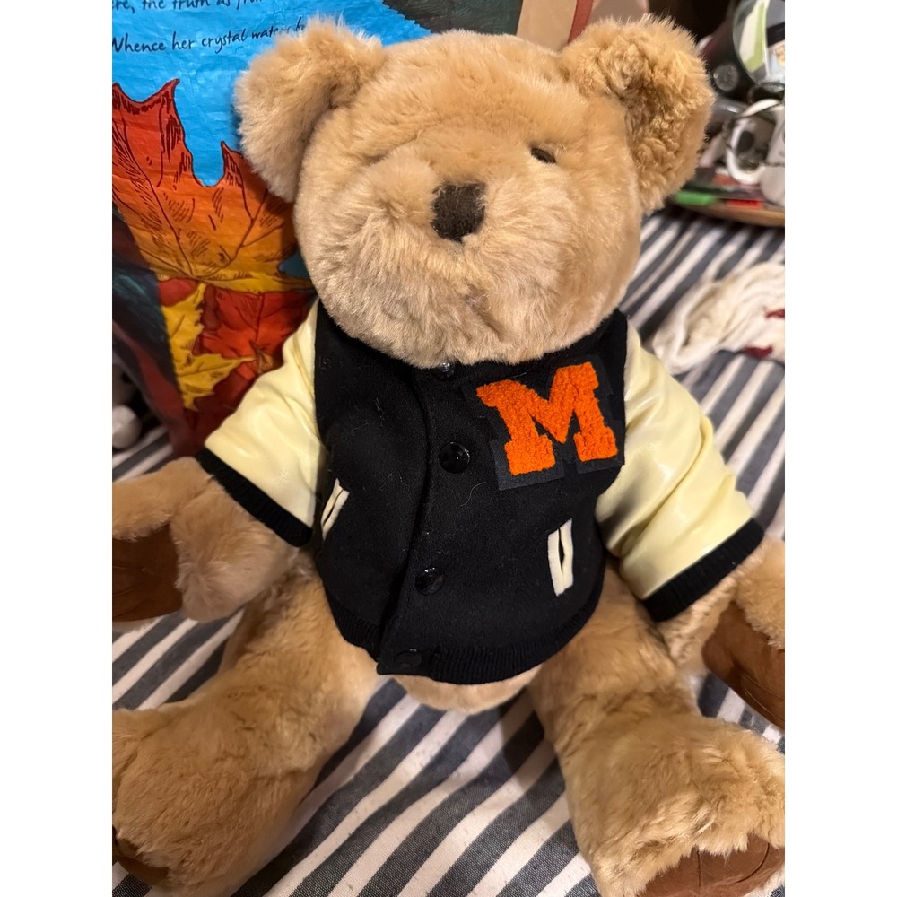 MCM Group Teddy Bear Varsity Letterman Jacket Orange M Plush Stuffed Animal Tan